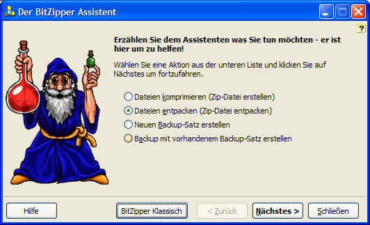 BitZipper Assistentenoberfldche