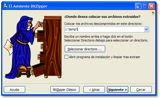 Elija el directorio donde colocar sus archivos extraidos